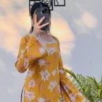Mustard Yellow Rayon Floral Printed Kurti with Back Tie-Up | Full Sleeve