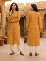 Women’s Floral Printed Cotton Straight Kurti – Half & Full Sleeves - Image 2