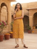 Women’s Floral Printed Cotton Straight Kurti – Half & Full Sleeves - Image 3