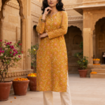 Women’s Floral Printed Cotton Straight Kurti – Half & Full Sleeves