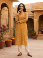 Women’s Floral Printed Cotton Straight Kurti – Half & Full Sleeves