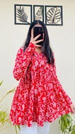 Product Name: Women’s Red Floral Printed Rayon Kurta