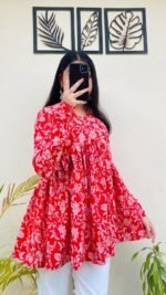 Product Name: Women’s Red Floral Printed Rayon Kurta - Image 3