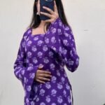 Product Name: Women Printed Short Kurta – Purple Floral Print