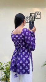 Product Name: Women Printed Short Kurta – Purple Floral Print - Image 4