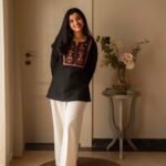 ShopVa Black Embroidered Women's Straight Kurti with Pink & Orange Ethnic Pattern | Elegant Casual & Festive Wear