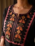 ShopVa Black Embroidered Women's Straight Kurti with Pink & Orange Ethnic Pattern | Elegant Casual & Festive Wear - Image 3