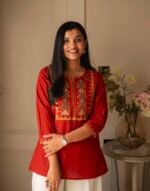 Red Embroidered Women's Kurti Online | ShopVa - Image 4