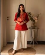 Red Embroidered Women's Kurti Online | ShopVa