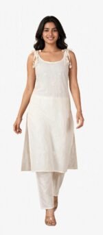 White sleeveless kurta pajama Shopva - Image 4