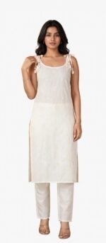 White sleeveless kurta pajama Shopva