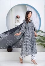 Black White Printed Kurta Pant Dupatta Set for Women | ShopVa - Image 3