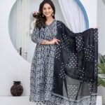 Black White Printed Kurta Pant Dupatta Set for Women | ShopVa