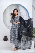 Black White Printed Kurta Pant Dupatta Set for Women | ShopVa