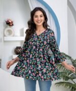 Women’s Black Floral Printed Crepe Top | ShopVa - Image 2