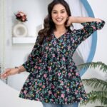 Women’s Black Floral Printed Crepe Top | ShopVa