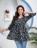 Women’s Black Floral Printed Crepe Top | ShopVa