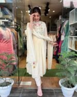 Women's off-white floral embroidered suit set with matching pants and dupatta ShopVa - Image 5
