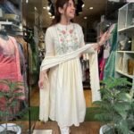 Women's off-white floral embroidered suit set with matching pants and dupatta ShopVa