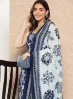 Navy Blue Floral Kurta Set for Women | ShopVa - Image 5