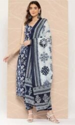 Navy Blue Floral Kurta Set for Women | ShopVa