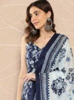 Navy Blue Floral Kurta Set for Women | ShopVa - Image 2