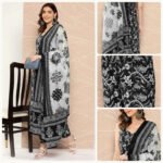 Women's off-white floral embroidered suit set with matching pants and dupatta ShopVa