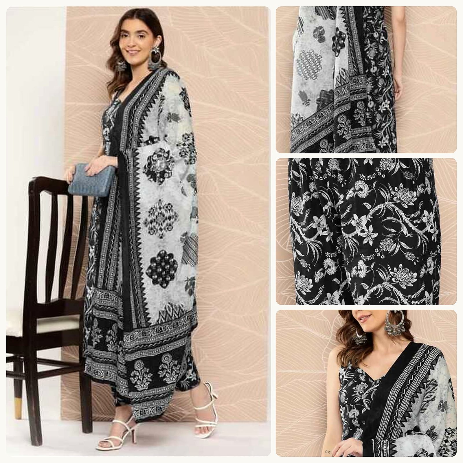 download Women's off-white floral embroidered suit set with matching pants and dupatta ShopVa - Image 1
